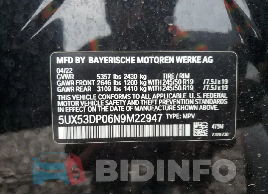 5UX53DP06N9M22947 Photo# 13