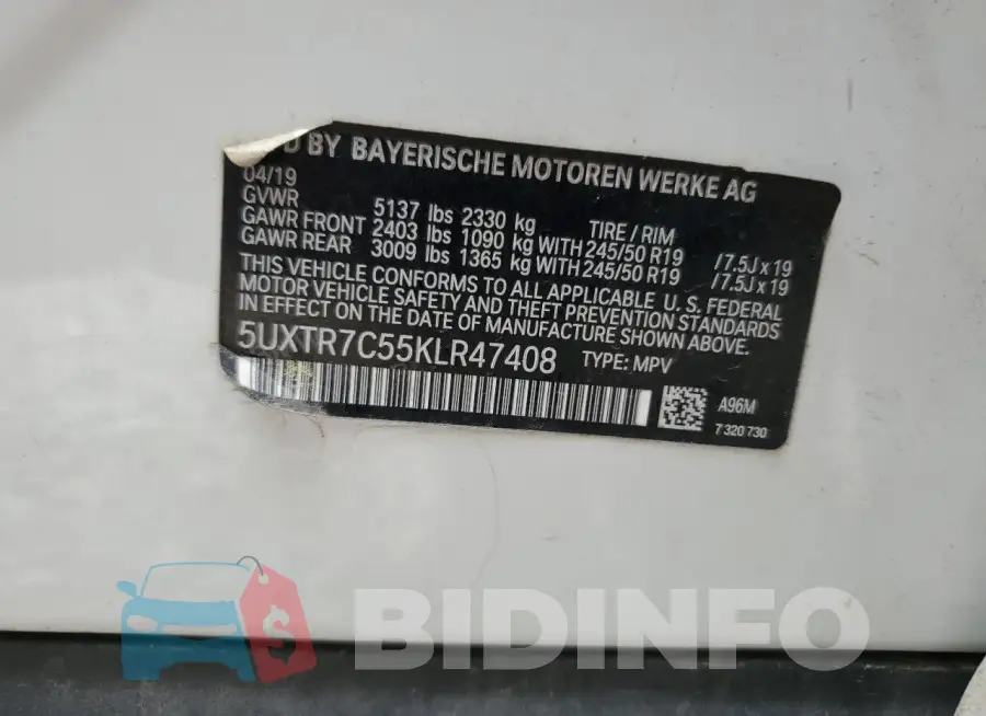 5UXTR7C55KLR47408 Photo# 13