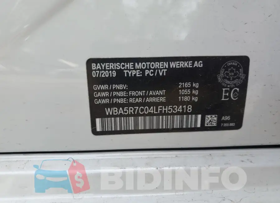 WBA5R7C04LFH53418 Photo# 12