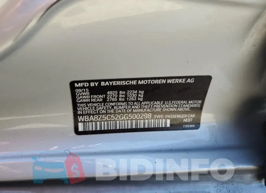 WBA8Z5C52GG500298 Photo# 12