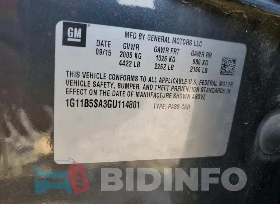 1G11B5SA3GU114801 Photo# 12