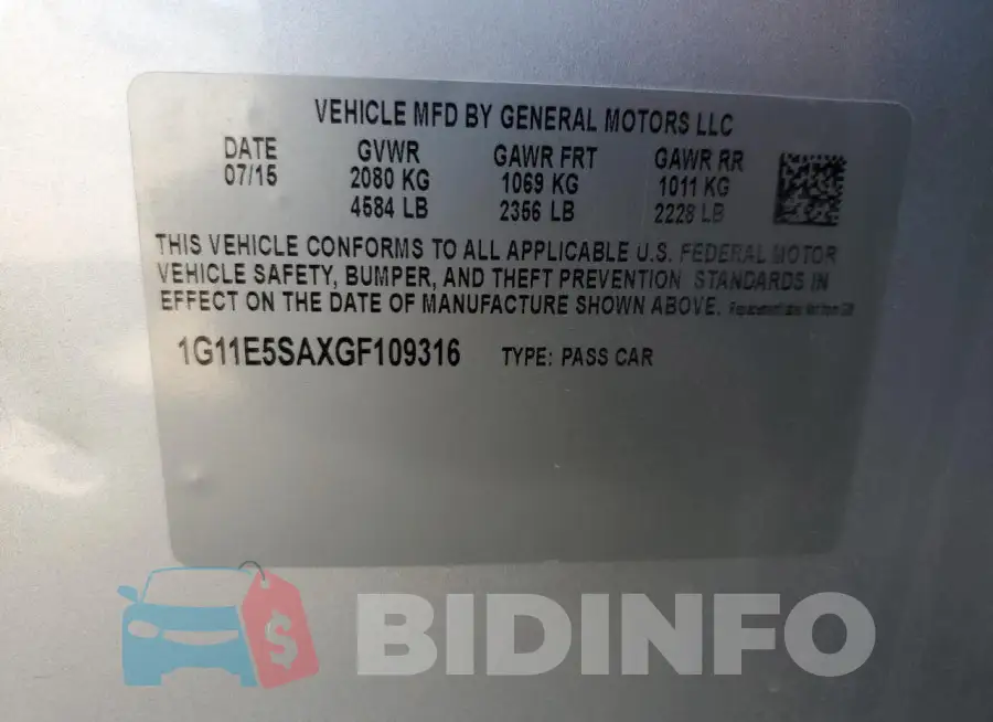 1G11E5SAXGF109316 Photo# 12