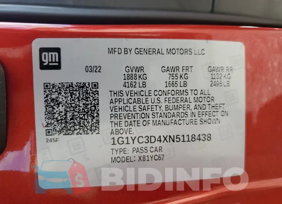 1G1YC3D4XN5118438 Photo# 12