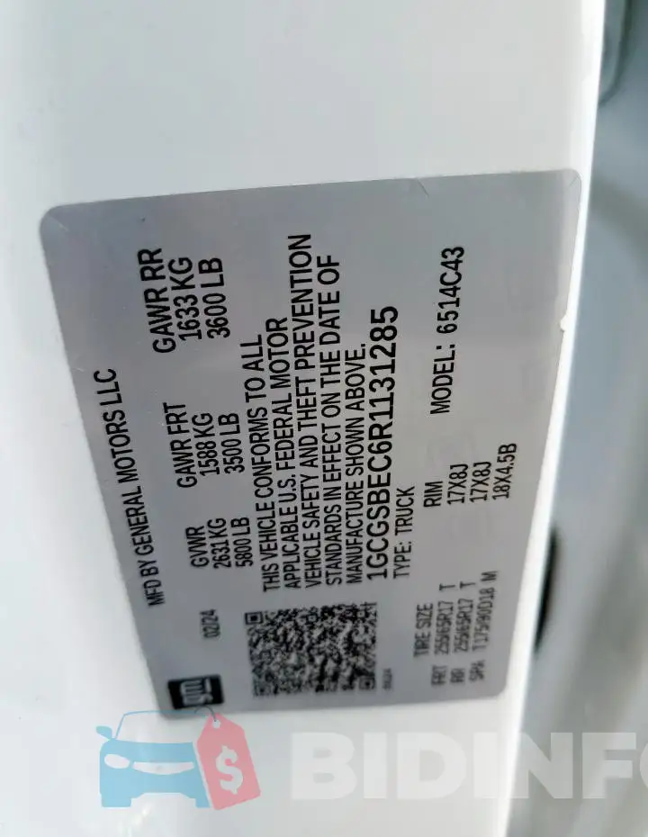 1GCGSBEC6R1131285 Photo# 12