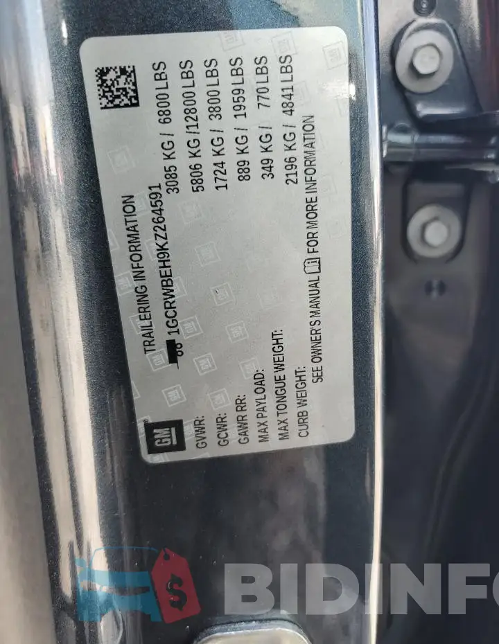 1GCRWBEH9KZ264591 Photo# 12