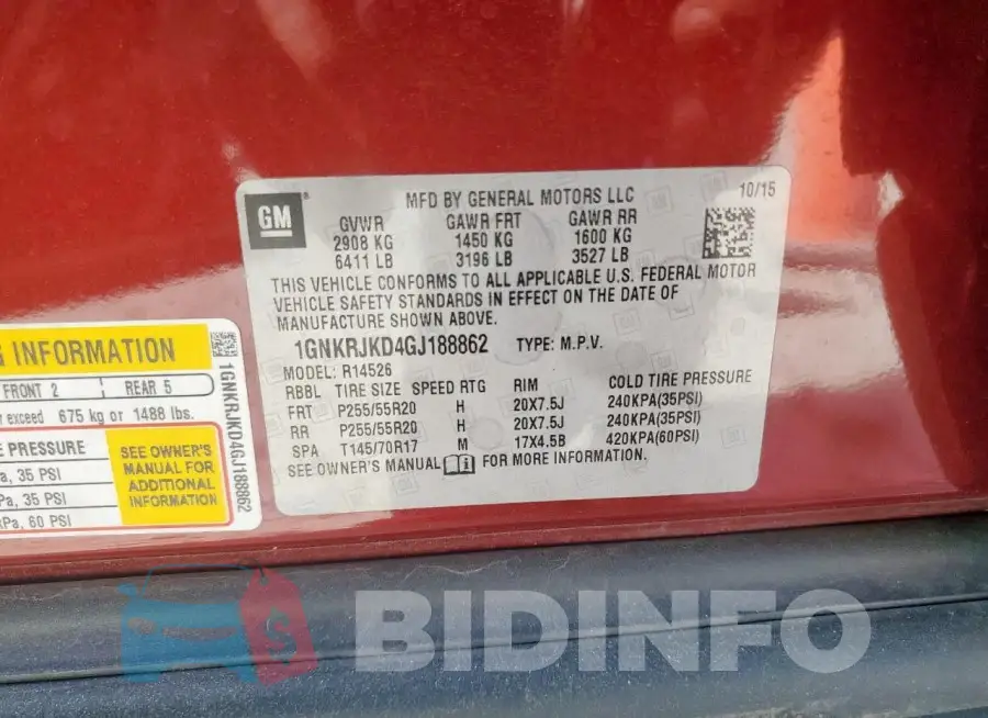 1GNKRJKD4GJ188862 Photo# 13