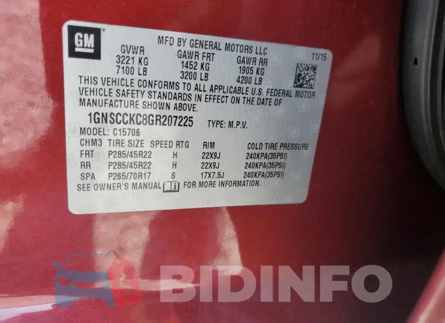 1GNSCCKC8GR207225 Photo# 13