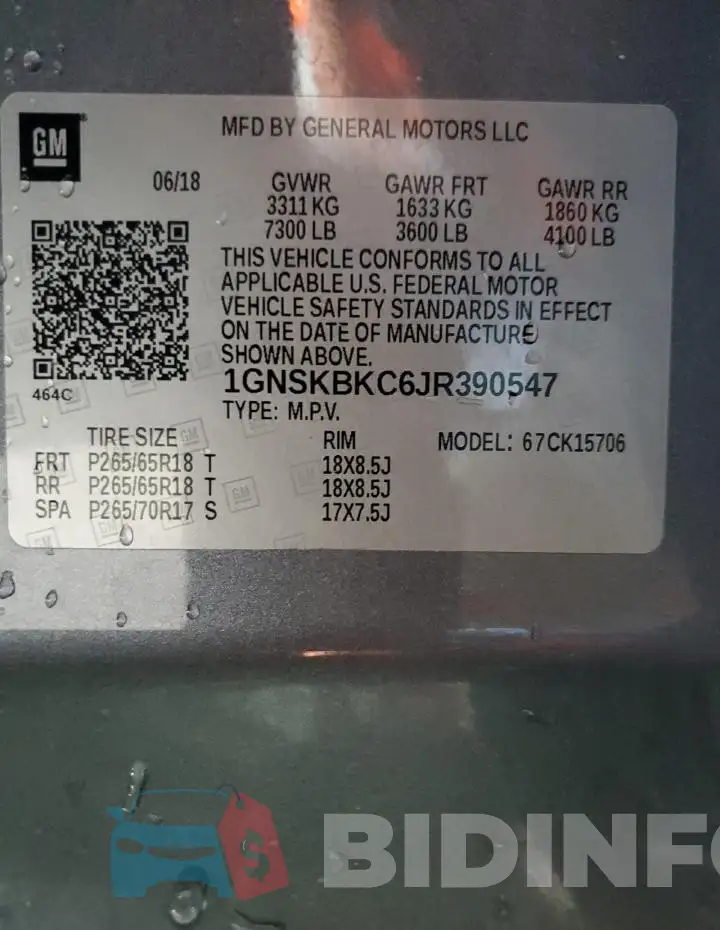 1GNSKBKC6JR390547 Photo# 13