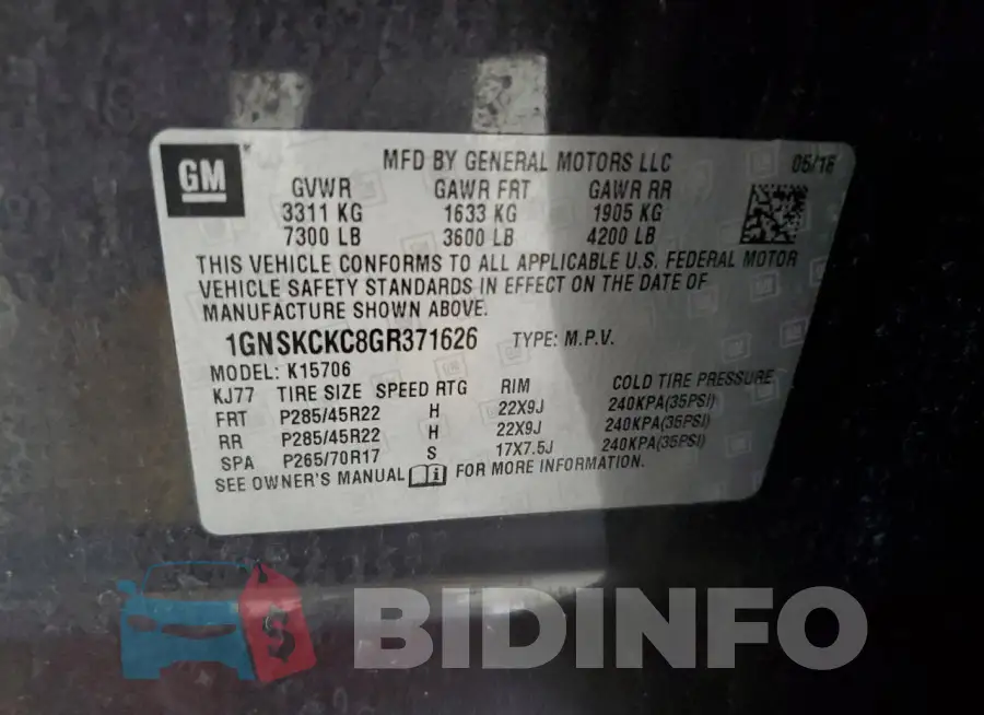 1GNSKCKC8GR371626 Photo# 13