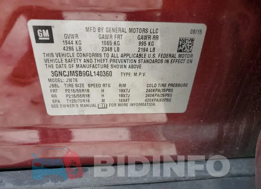 3GNCJMSB9GL140360 Photo# 13