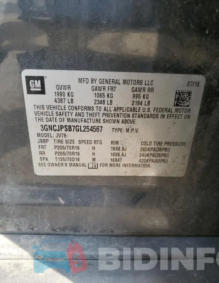 3GNCJPSB7GL254567 Photo# 13