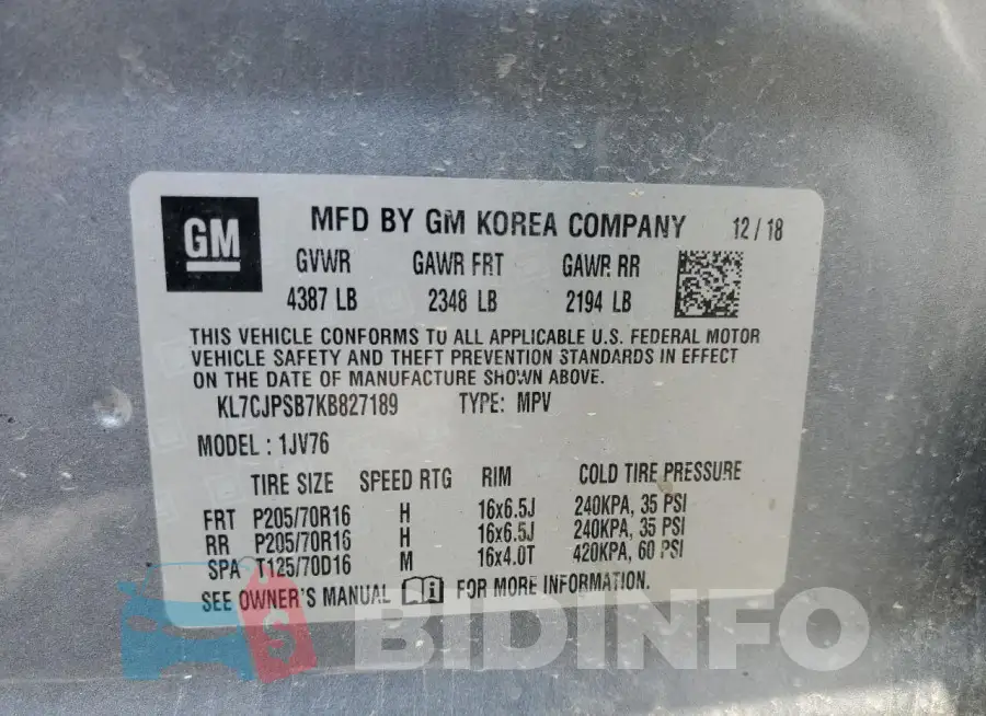 KL7CJPSB7KB827189 Photo# 13