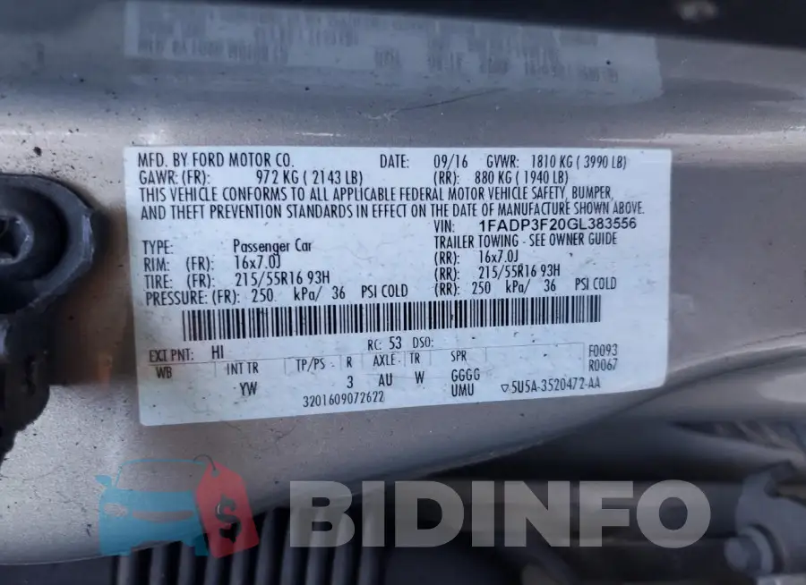 1FADP3F20GL383556 Photo# 12