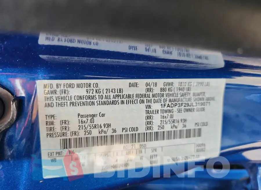 1FADP3F29JL319071 Photo# 13