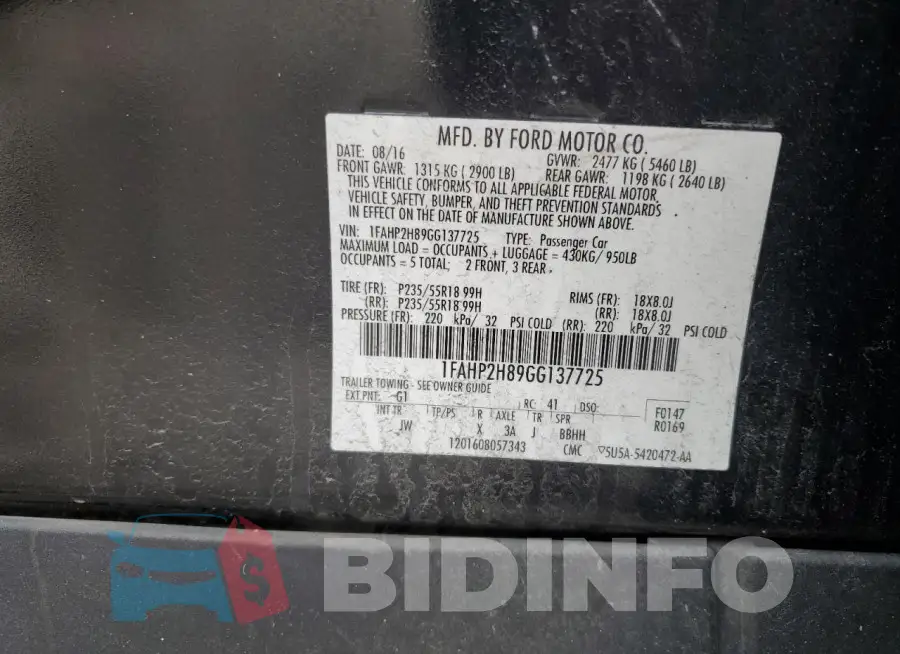 1FAHP2H89GG137725 Photo# 12