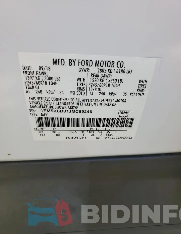1FM5K8D81JGC89246 Photo# 13