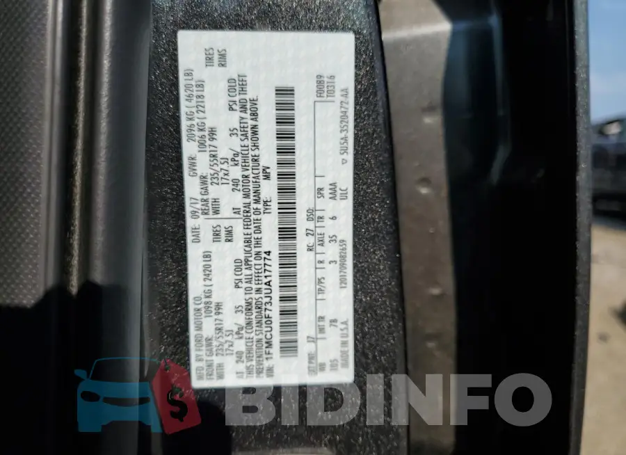 1FMCU0F73JUA17774 Photo# 13