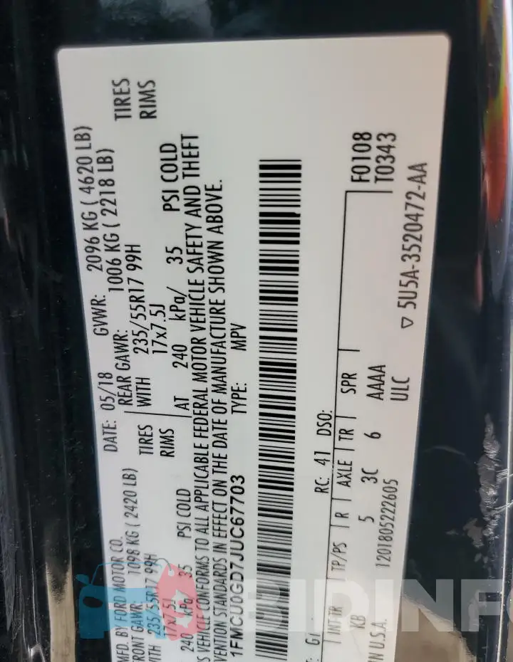 1FMCU0GD7JUC67703 Photo# 12