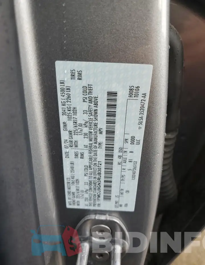 1FMCU9GN3RUB30721 Photo# 12
