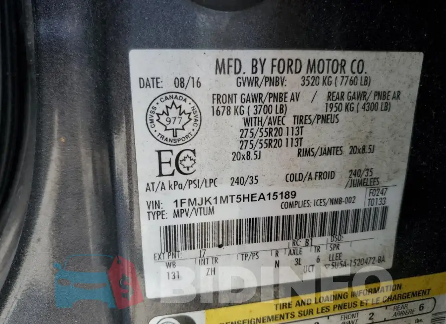 1FMJK1MT5HEA15189 Photo# 13