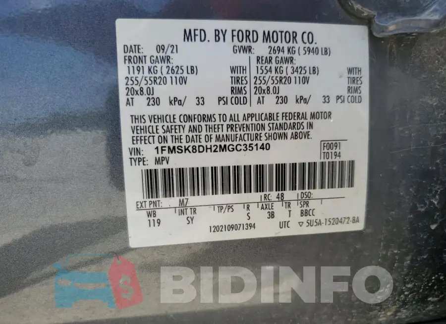 1FMSK8DH2MGC35140 Photo# 14