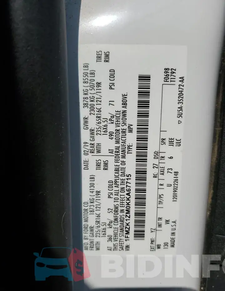 1FMZK1ZM0KKA67715 Photo# 13