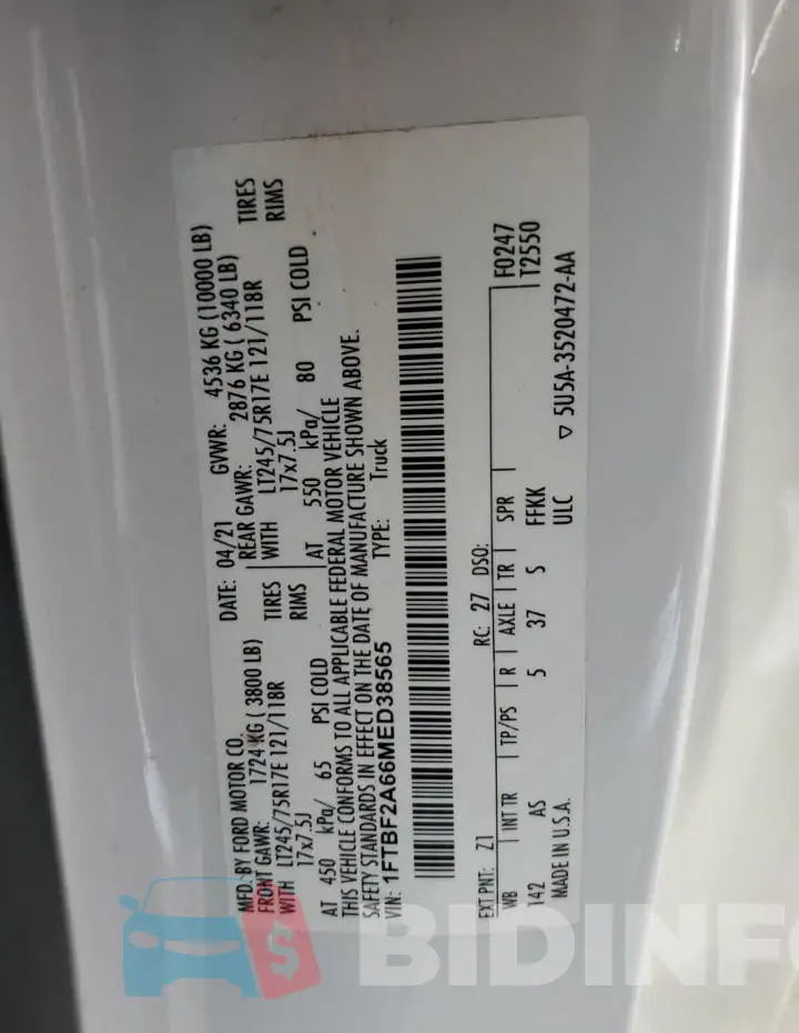 1FTBF2A66MED38565 Photo# 12