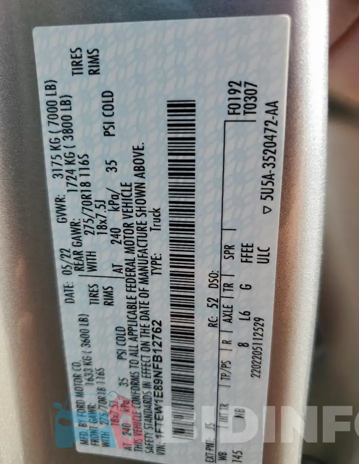 1FTEW1E89NFB12762 Photo# 12