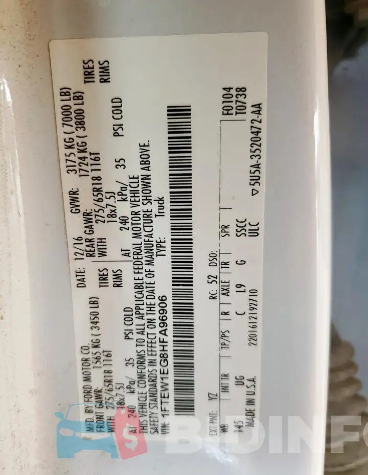 1FTEW1EG8HFA96906 Photo# 12