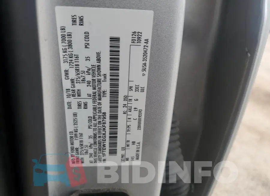 1FTEW1EGXJKF87958 Photo# 12
