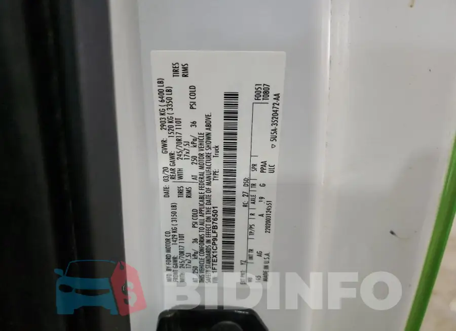 1FTEX1CP9LFB76501 Photo# 12