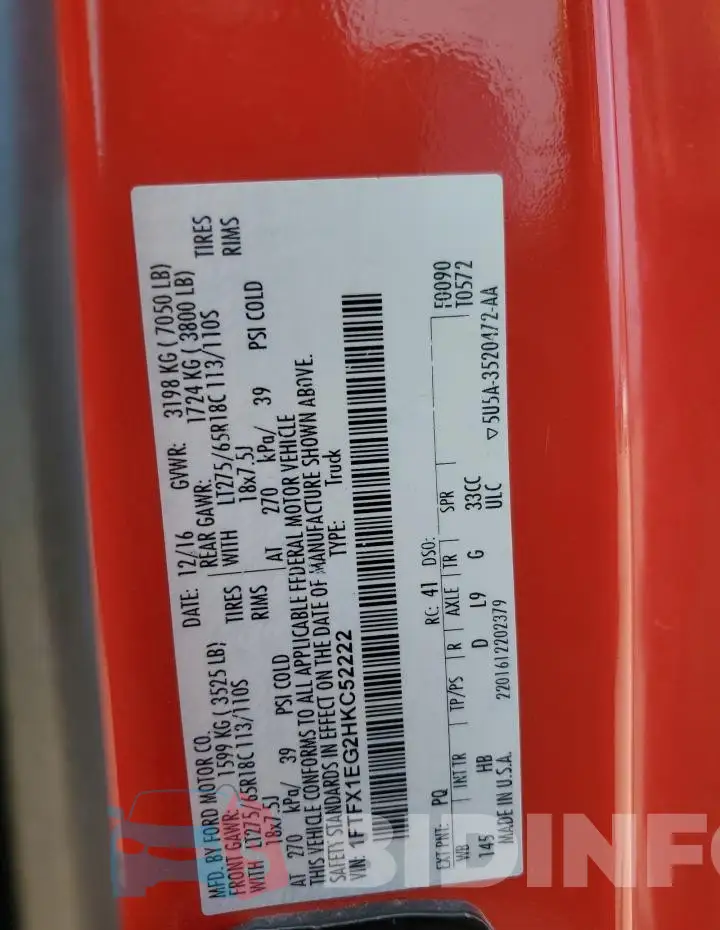 1FTFX1EG2HKC52222 Photo# 12