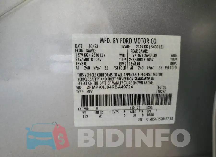 2FMPK4J94RBA49724 Photo# 13