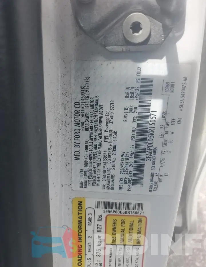 3FA6P0CD5KR150571 Photo# 12