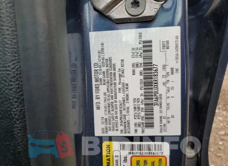 3FA6P0LUXKR183677 Photo# 12
