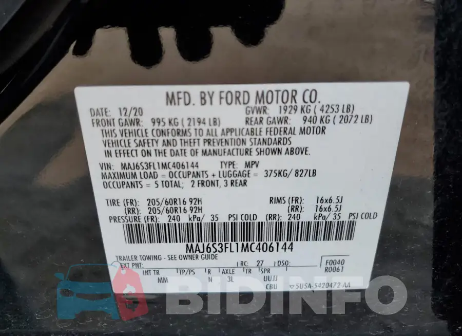 MAJ6S3FL1MC406144 Photo# 12