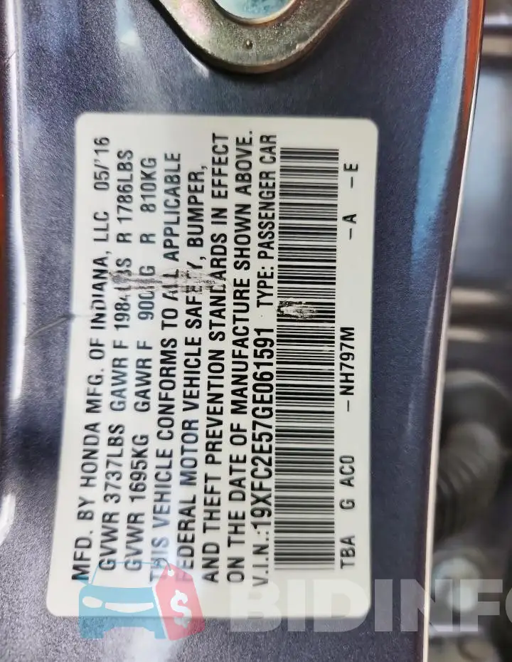 19XFC2E57GE061591 Photo# 12