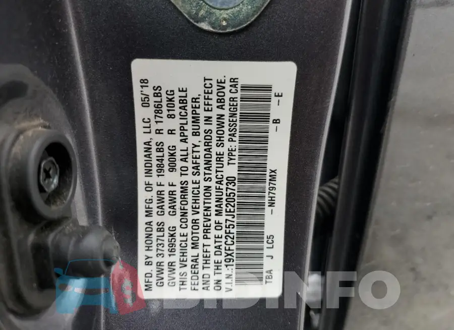 19XFC2F57JE205730 Photo# 12