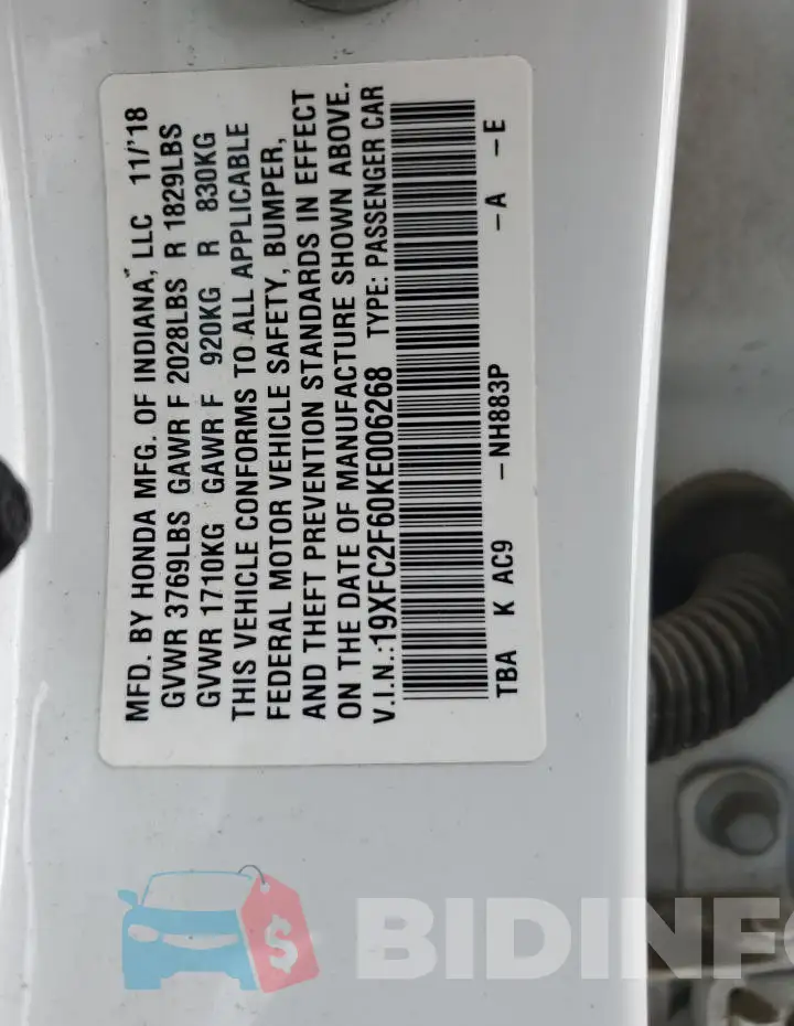 19XFC2F60KE006268 Photo# 12
