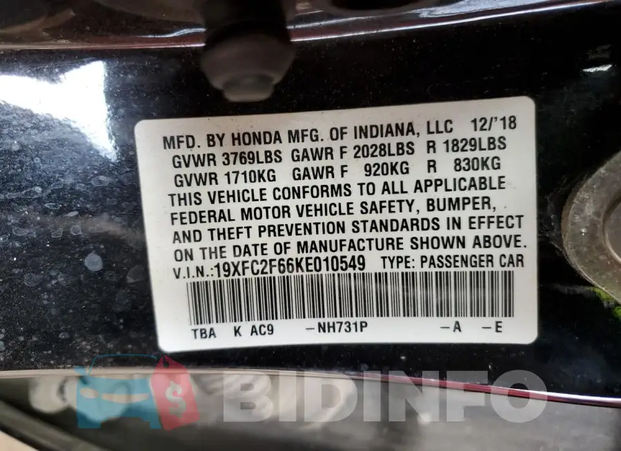 19XFC2F66KE010549 Photo# 12