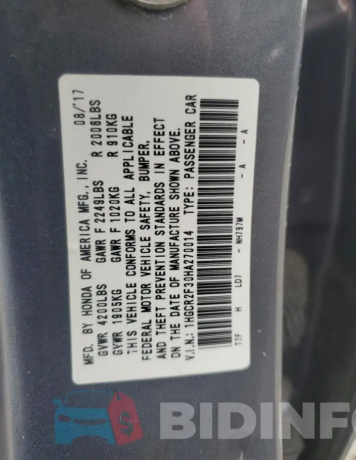 1HGCR2F30HA270014 Photo# 13