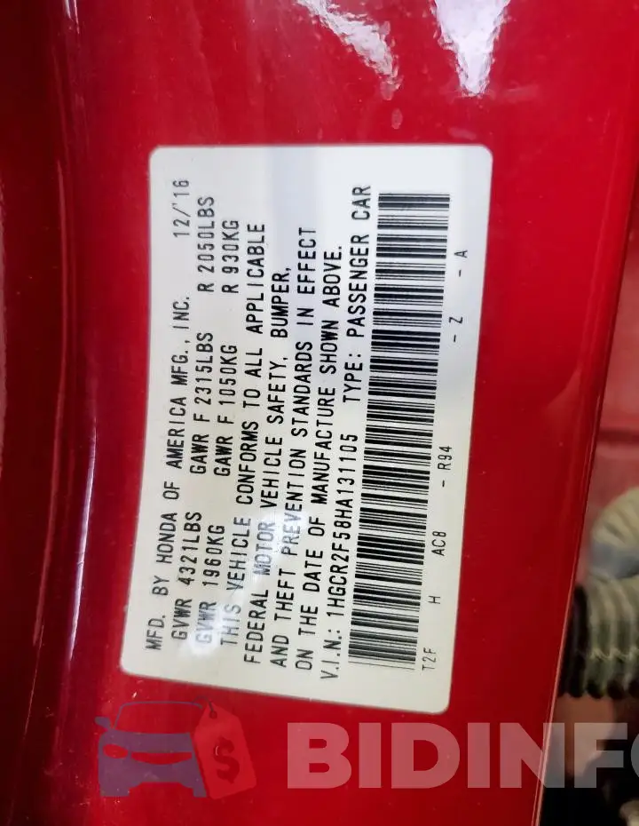 1HGCR2F58HA131105 Photo# 12