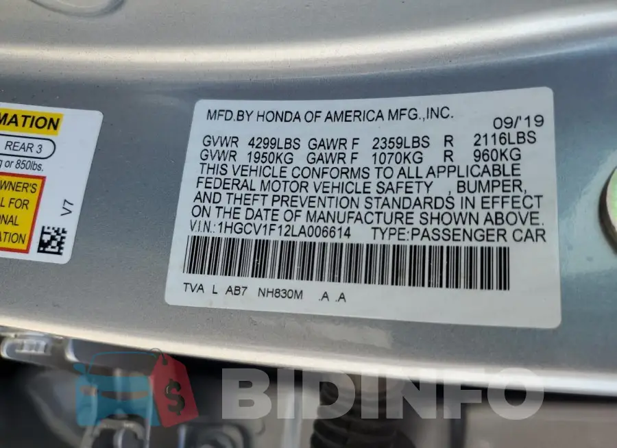 1HGCV1F12LA006614 Photo# 12