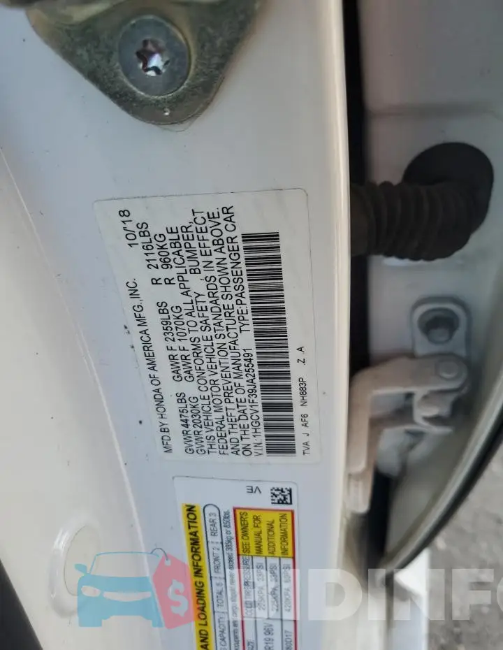1HGCV1F39JA255491 Photo# 12