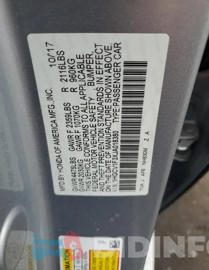 1HGCV1F3XJA018380 Photo# 13