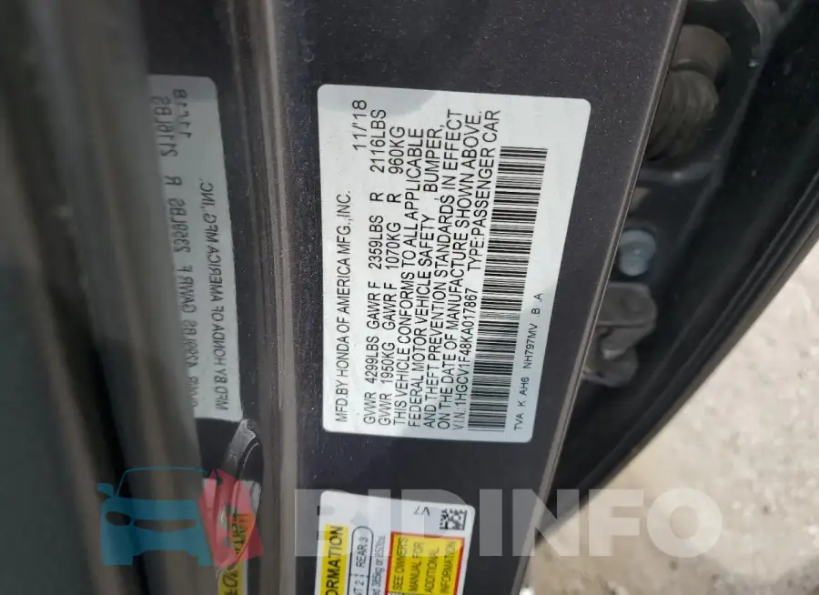 1HGCV1F48KA017867 Photo# 12