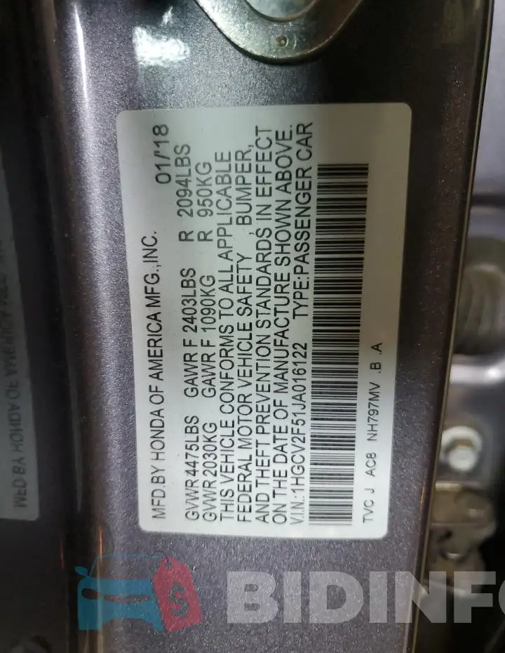 1HGCV2F51JA016122 Photo# 12
