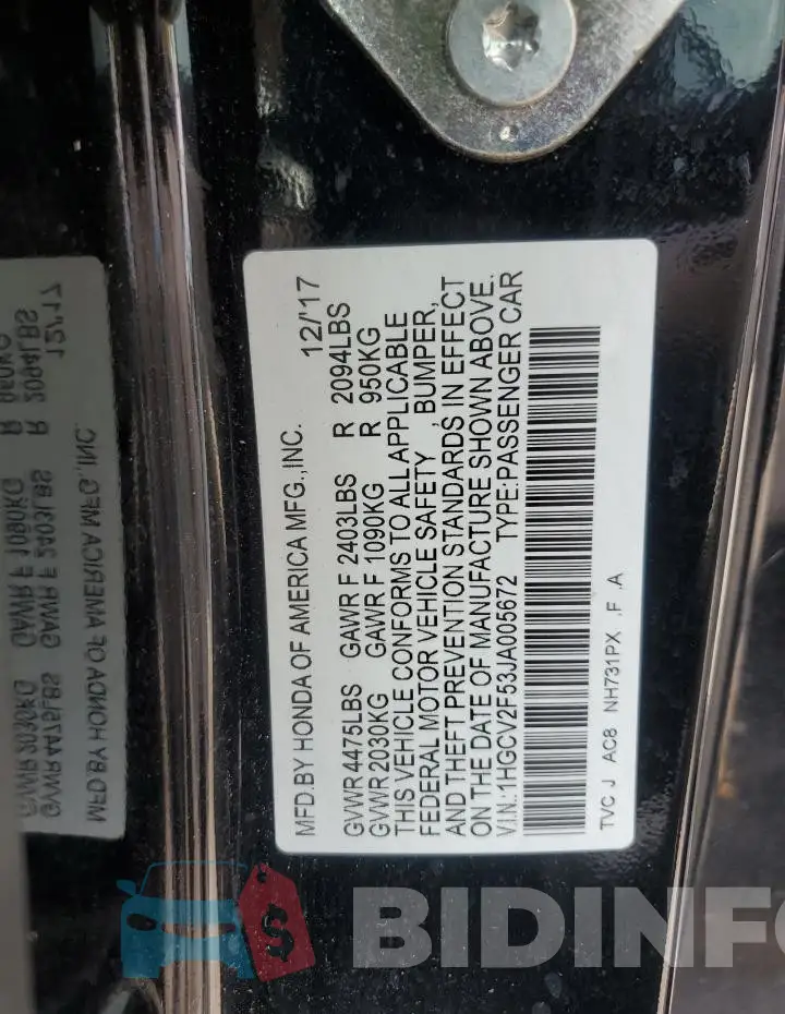 1HGCV2F53JA005672 Photo# 12