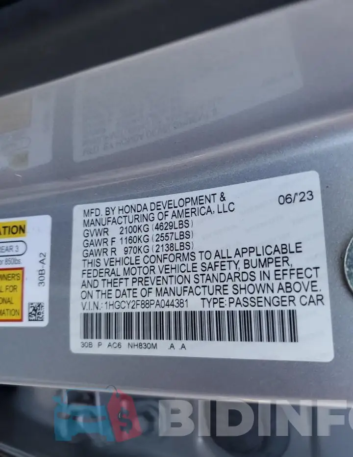 1HGCY2F88PA044381 Photo# 12