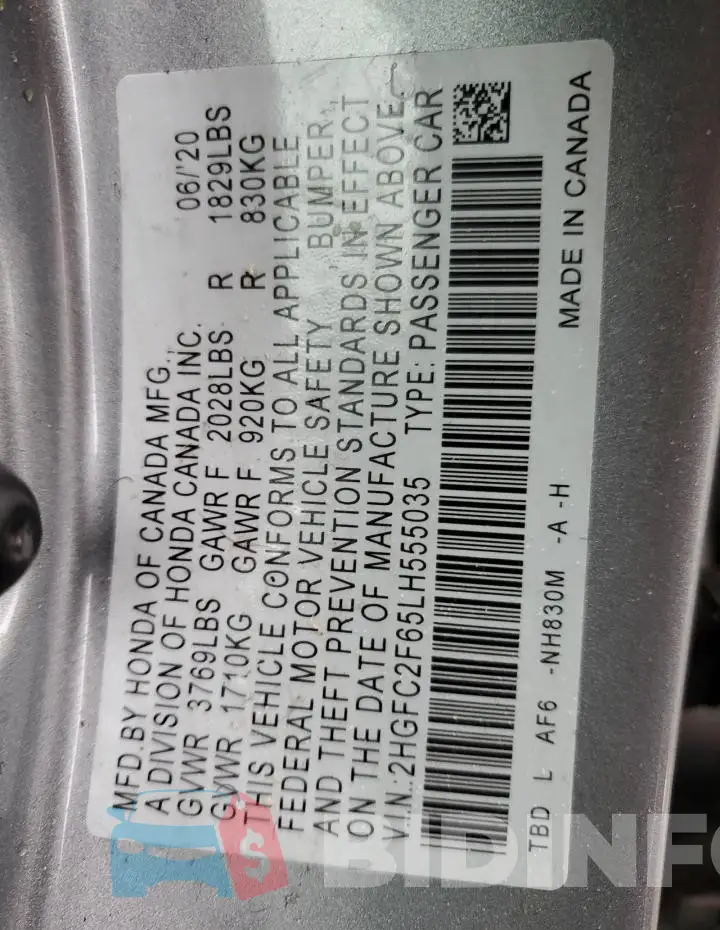 2HGFC2F65LH555035 Photo# 12